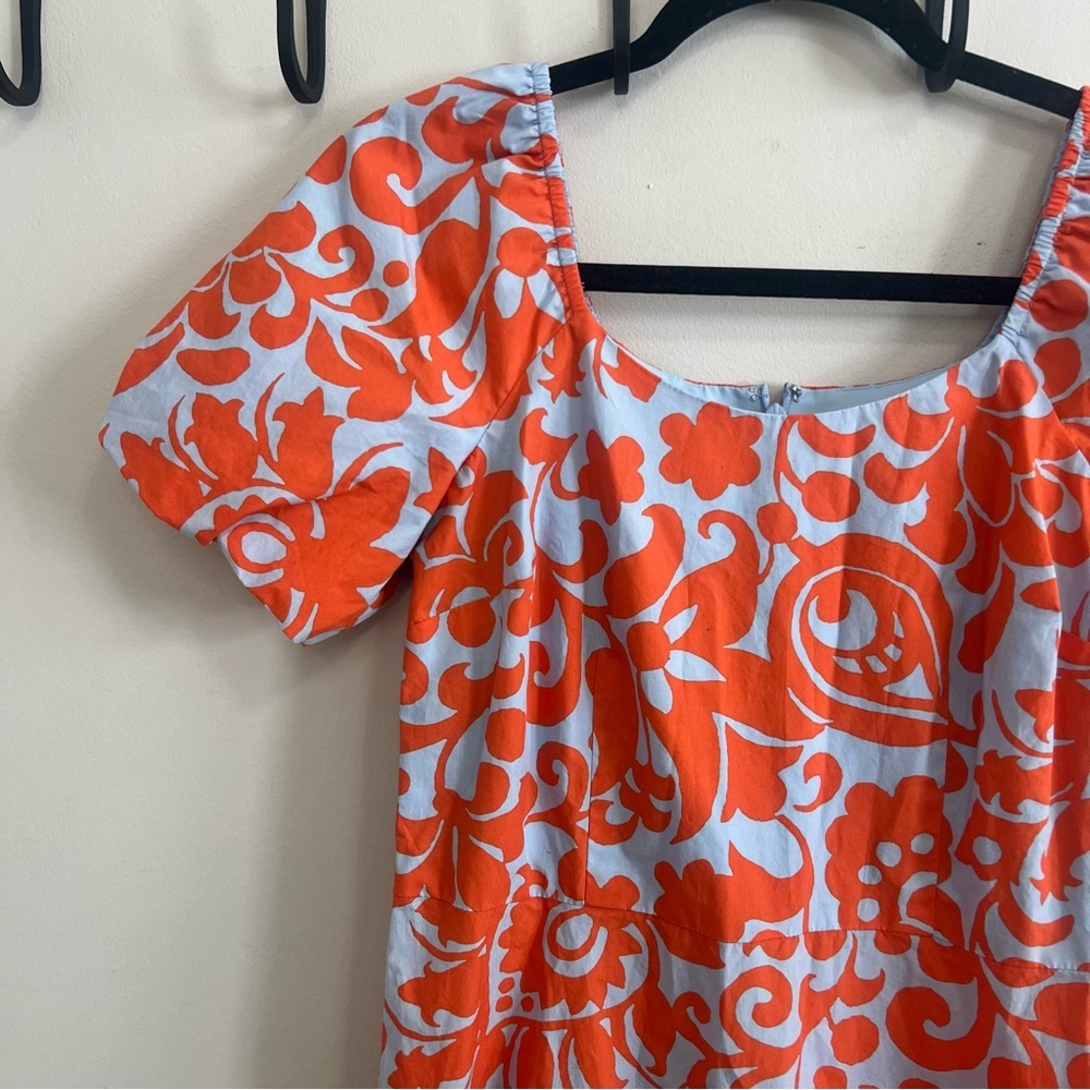 Talbots Orange Floral Puff Sleeve Poplin Midi Dress Spring Cotton Resortwear - Picture 5 of 10